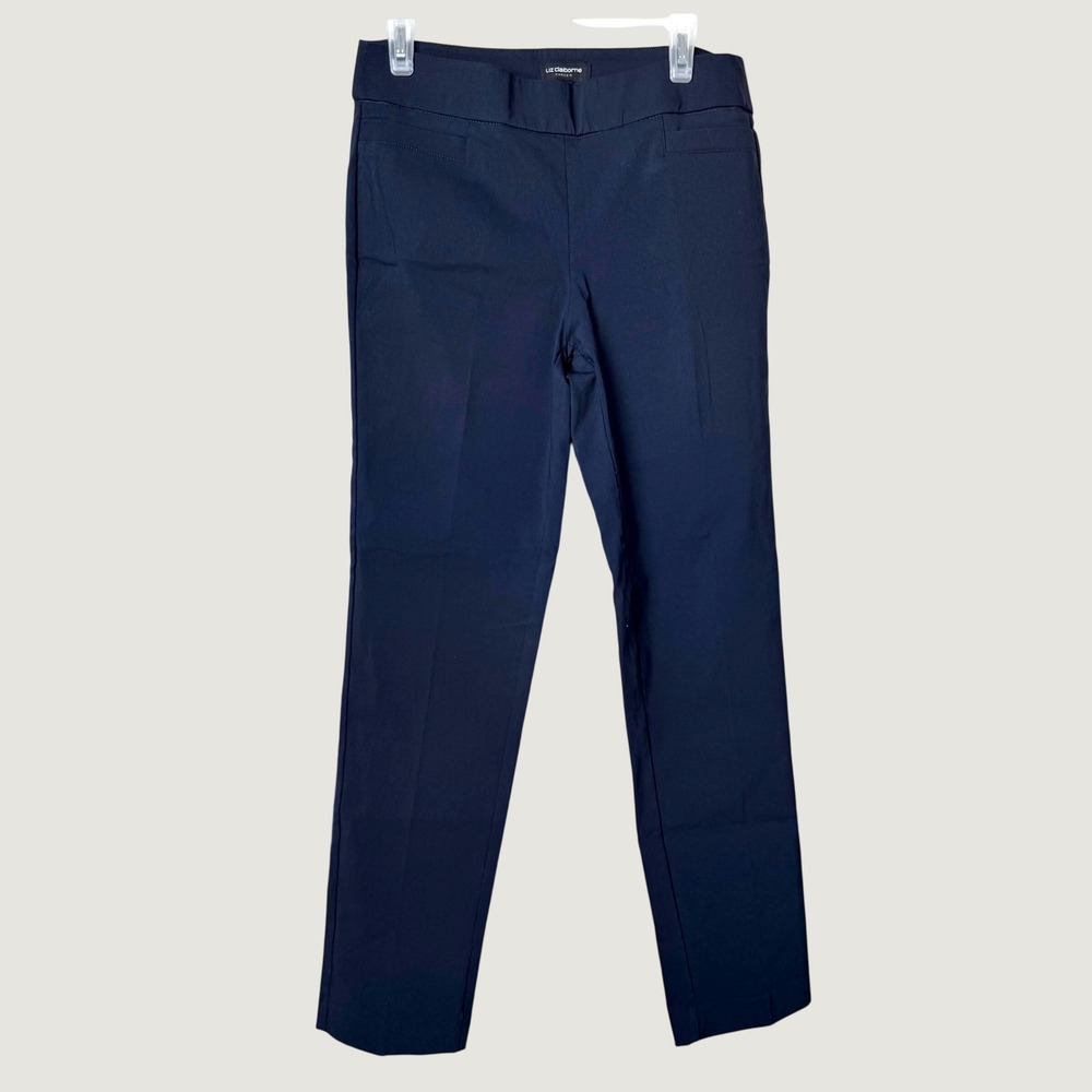 Liz Claiborne Career Traveler Navy Blue Straight Leg Pull On Dress Pants 8